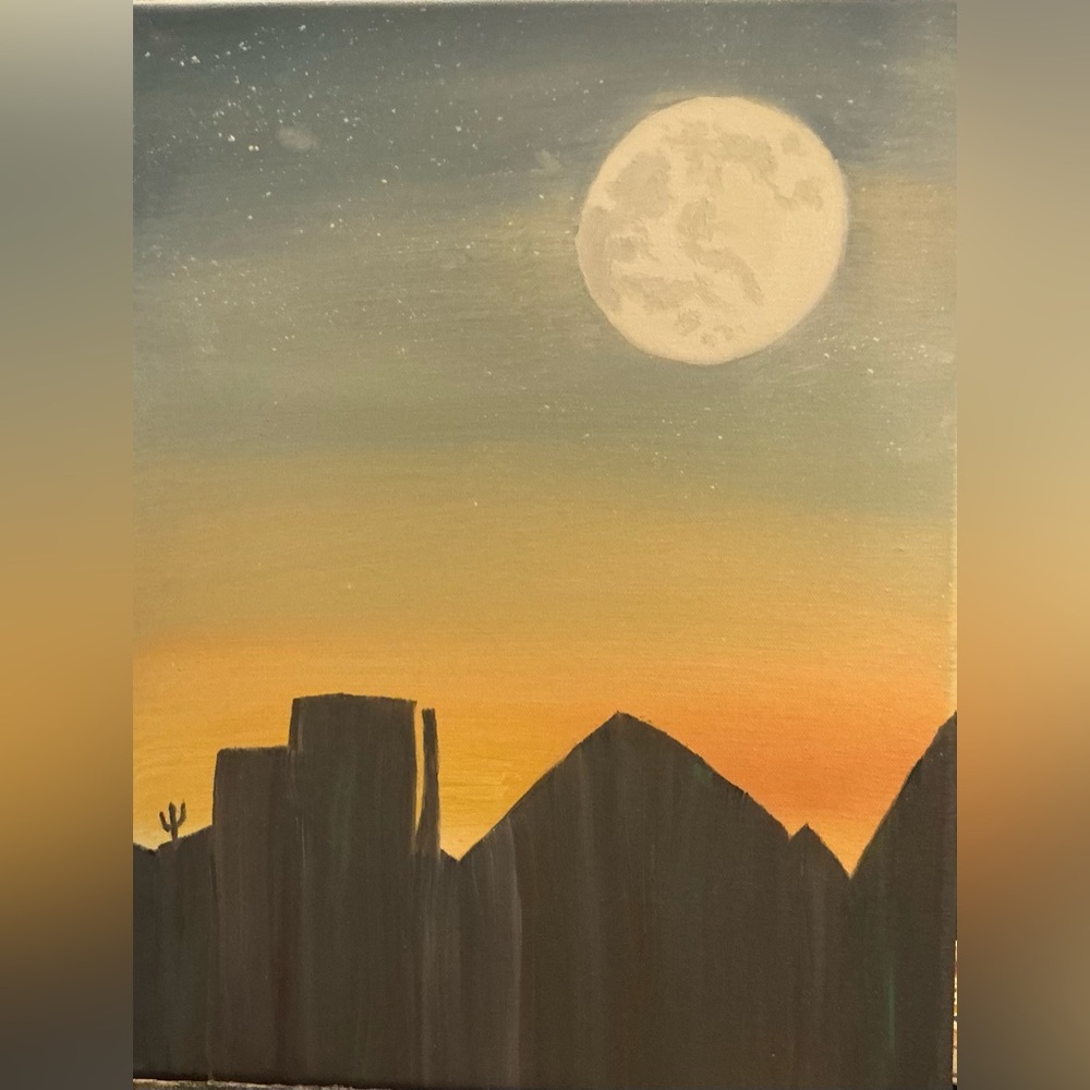 Desert Sunset Silhouette Canvas Art Painting